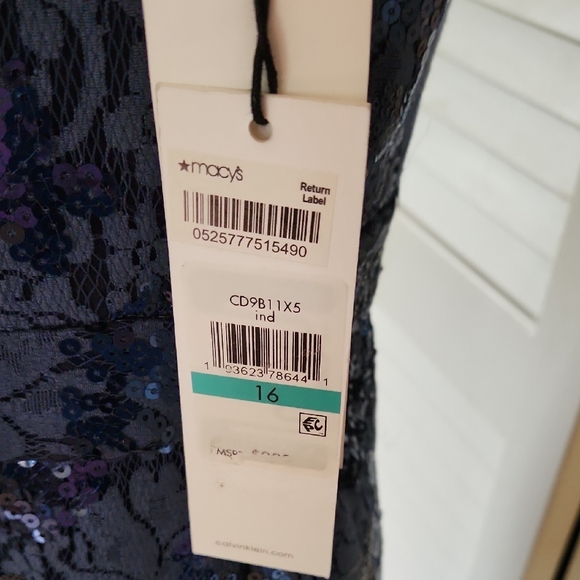 Blue Lace and Sequin Embellished Gown - Picture 4 of 17